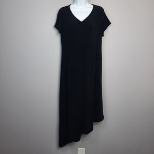 Chico's Travelers Solid Black Short Sleeve V-neck Asymmetrical Midi Dress size 8